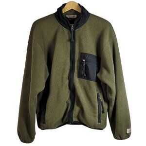 Woolrich Men Fleece Zip Jacket Green Medium Pockets Polartec USA Y2K Vintage